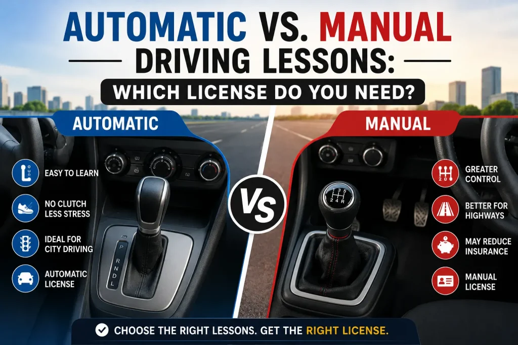 Automatic and manual gear stick comparison for driving lessons in Manchester