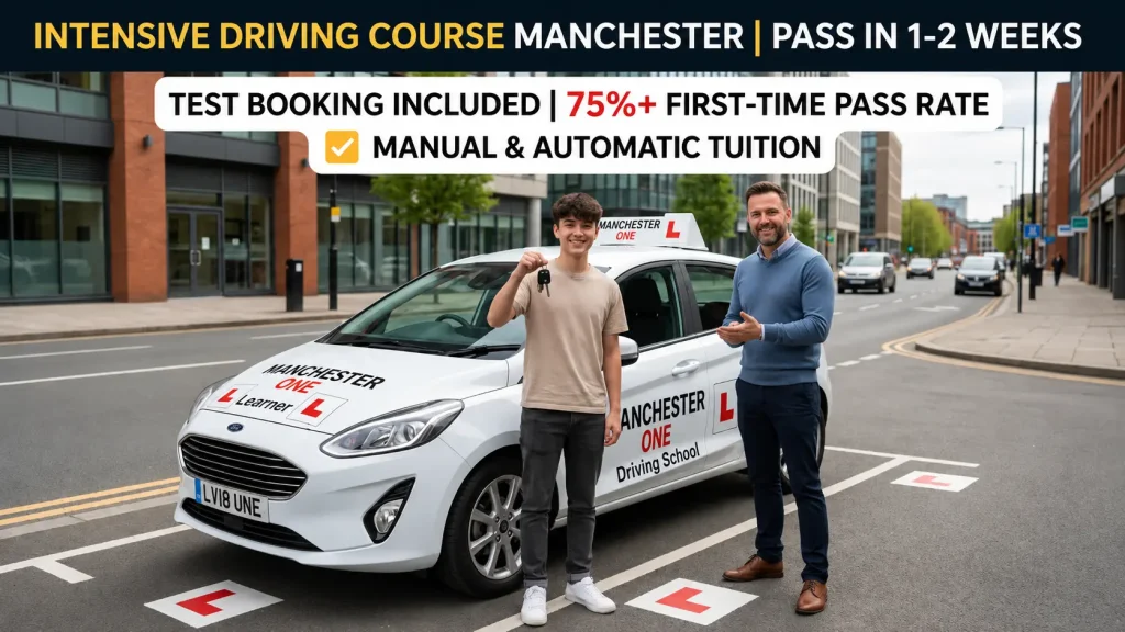 DVSA-approved instructor teaching intensive driving course in Manchester