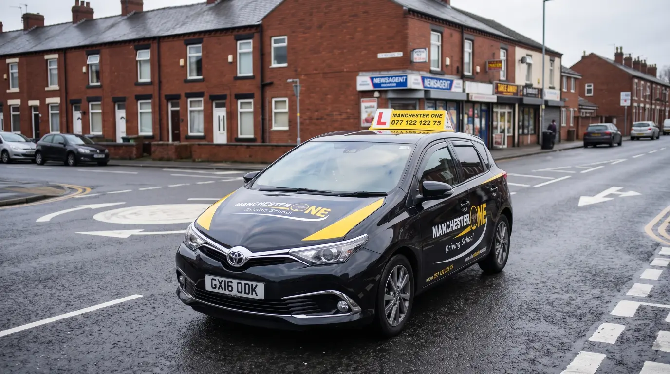 Learner driver practising near Bolton driving test centre on Weston Street