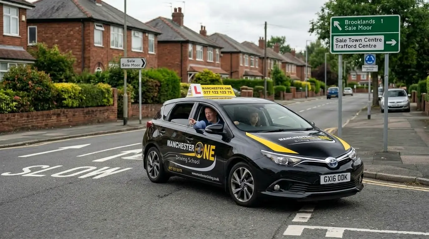 Learner driver practising near Sale driving test centre in Trafford